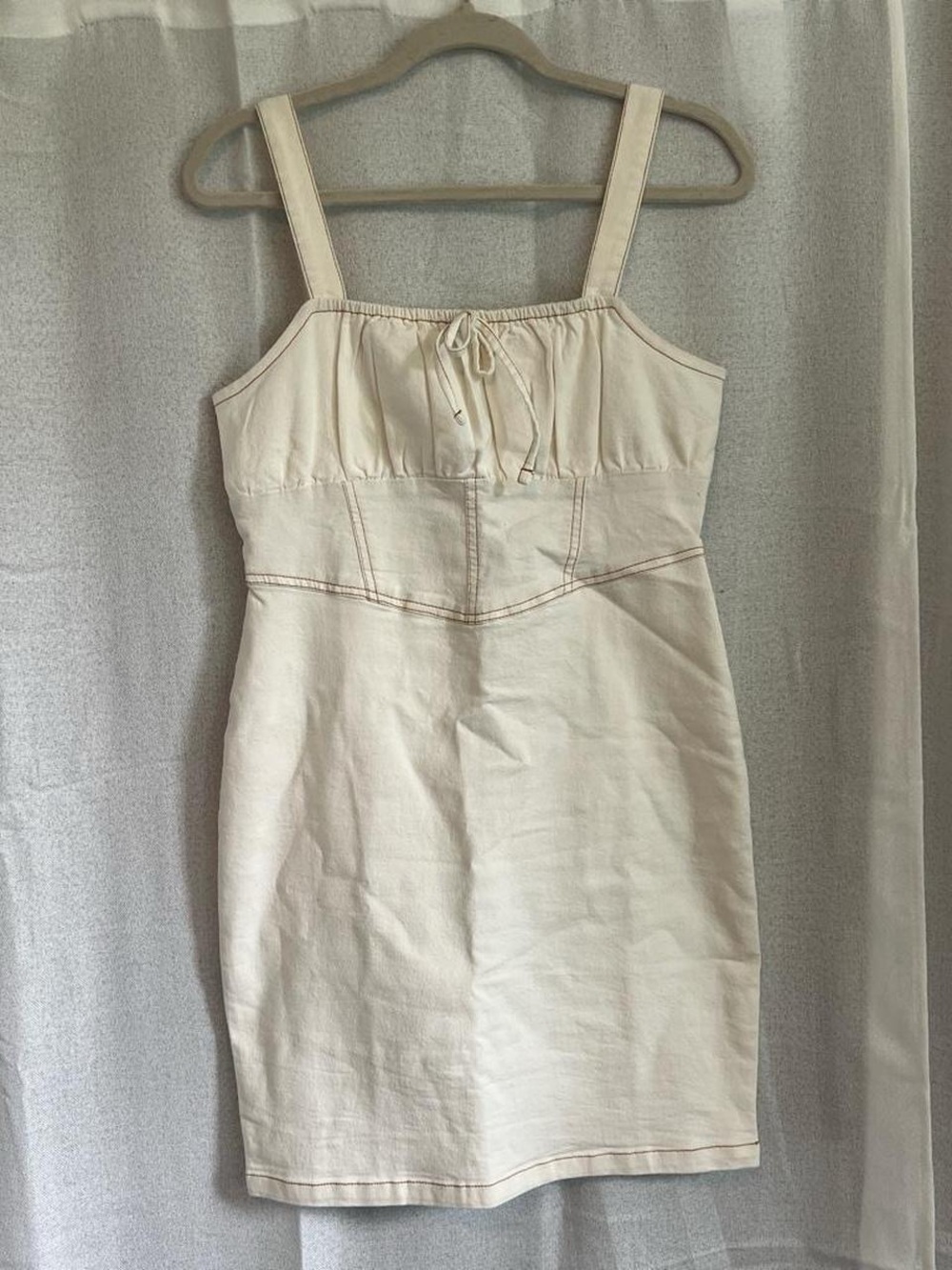 Hudson Jeans Cream Mini Dress with Square Neckline and Tie Detail